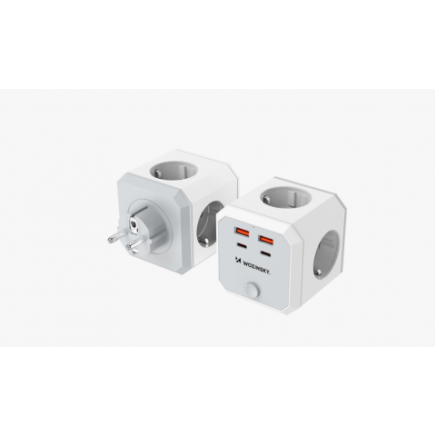 Tinklo šakotuvas (kubas) 220V su 4 lizdais + 2xUSB C + 2xUSB  20W su jungikliu Wozinsky WKZ-4B